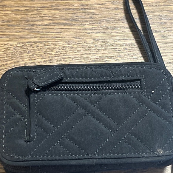 Vera Bradley black quilted zip around Small Clutch Wallet Cardholder wrist strap - Picture 3 of 8